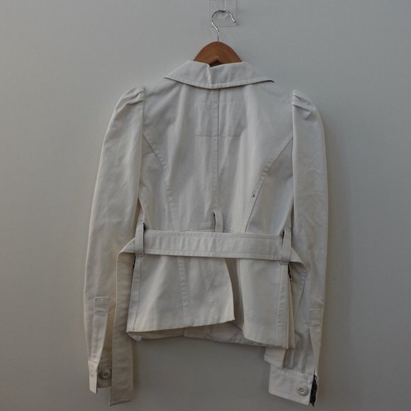 MARC JACOBS White Cropped Jean Jacket Womens Small Denim Puffed Belted Utility - Picture 13 of 14
